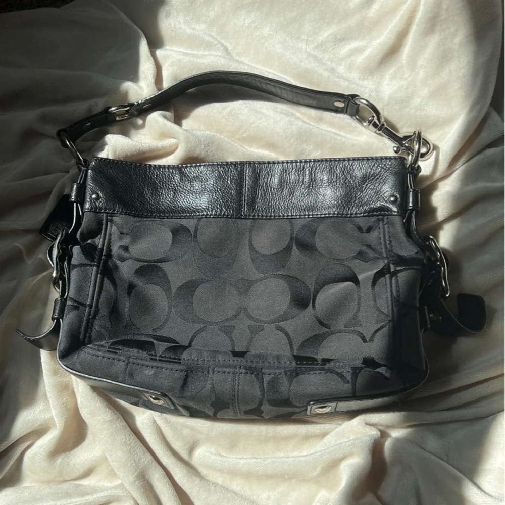 Coach Zoe Canvas / Leather Hobo Bag, Black